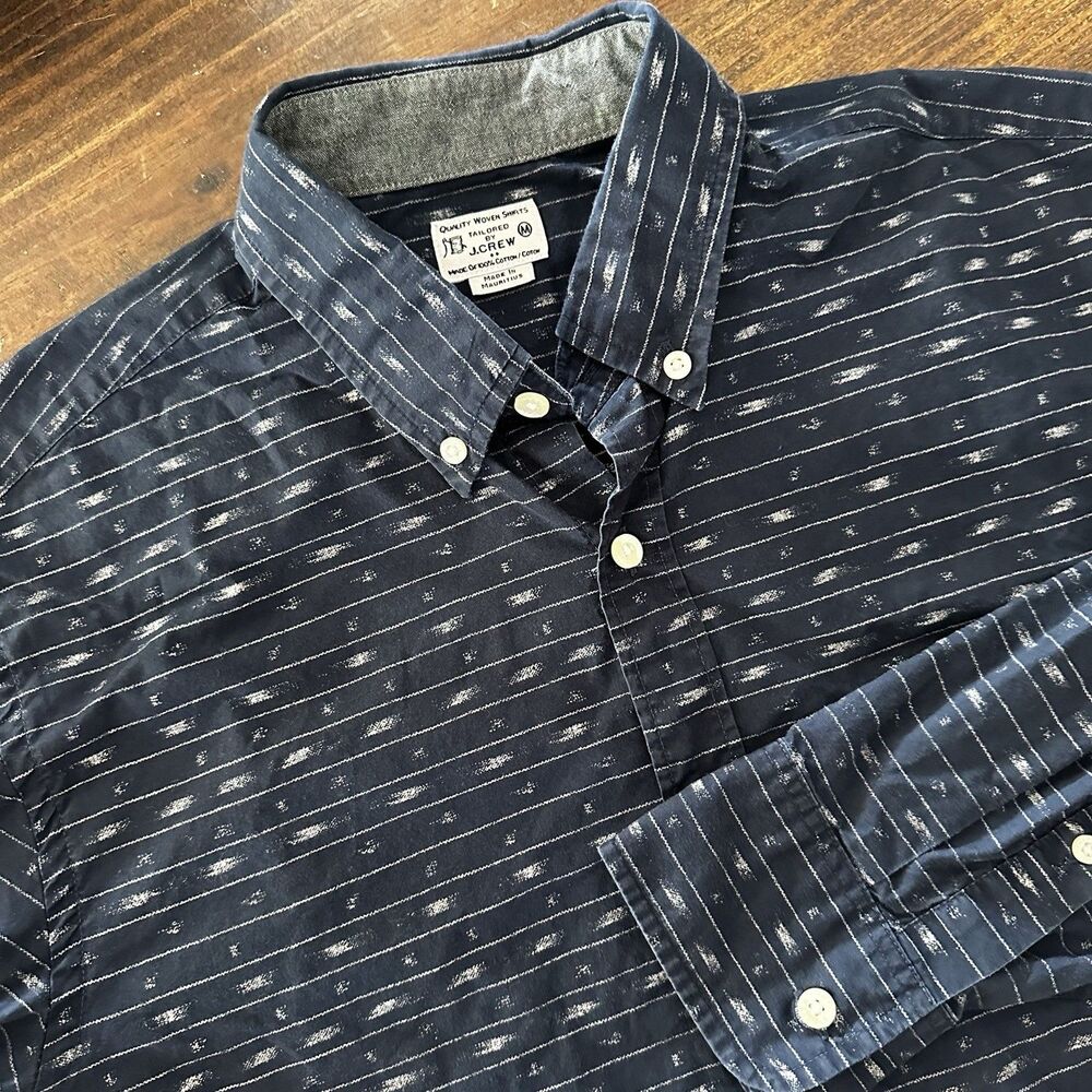 J Crew Shirt Mens Medium Blue Stripe Long Sleeve Button Front Cotton Casual